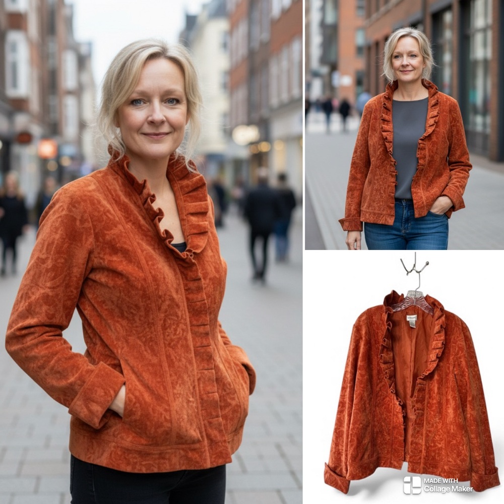 Chico's Rust Orange Ruffled Suede Jacket